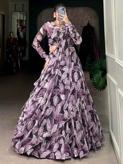 Magnetic Purple Digital Printed Silk Lehenga Choli With Dupatta - Zeel Clothing