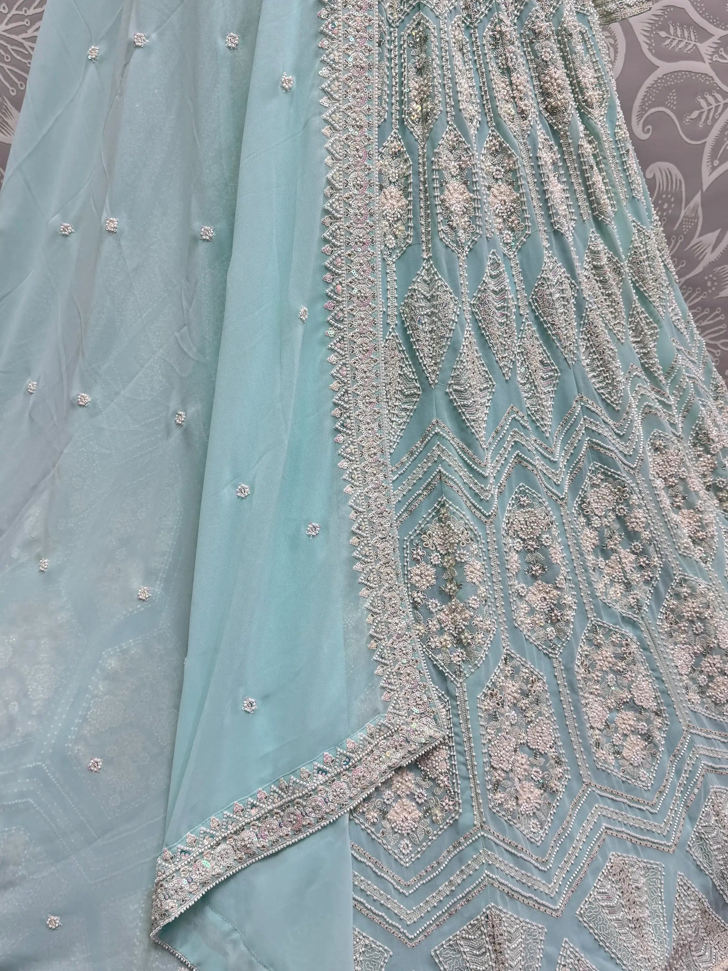 Magnetic Sky Blue Thread Work Georgette Bridesmaid Lehenga Choli - Zeel Clothing