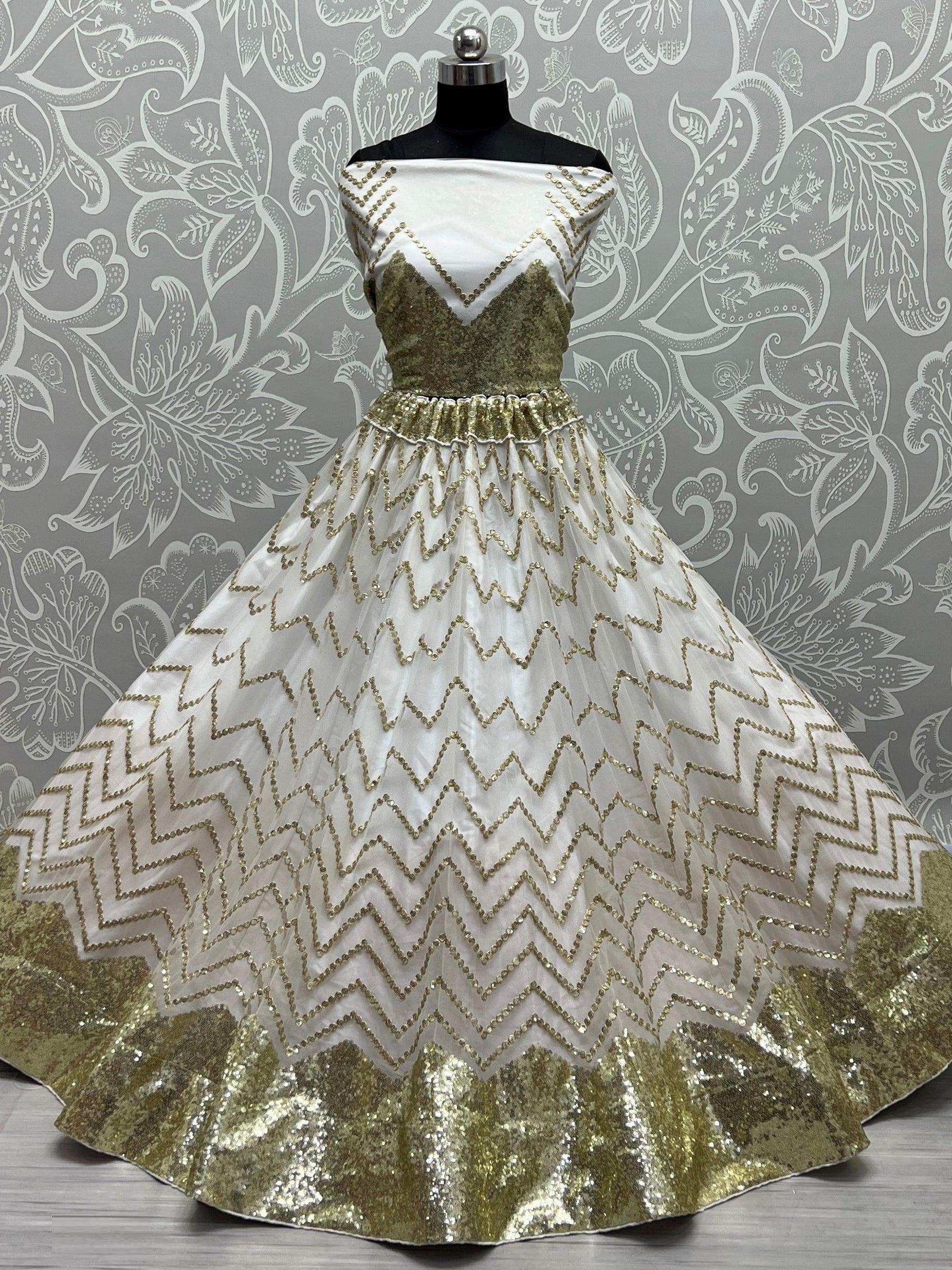 Magnetic White Sequins Net Reception Wear Lehenga Choli With Dupatta - Zeel Clothing