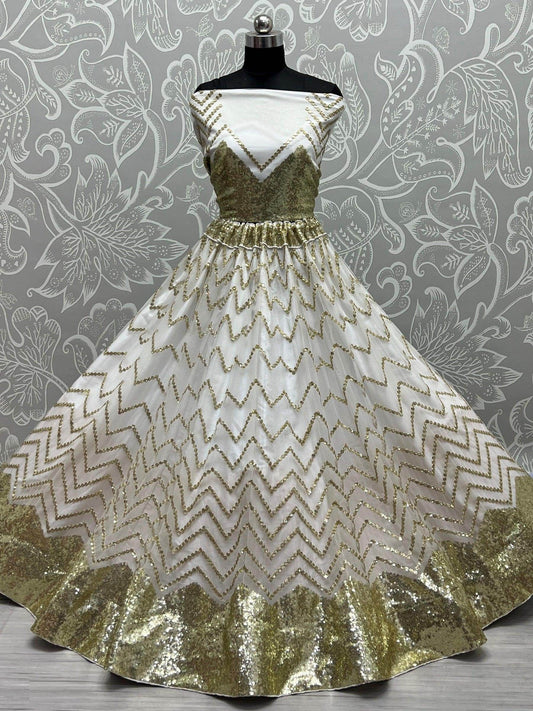 Magnetic White Sequins Net Reception Wear Lehenga Choli With Dupatta - Zeel Clothing