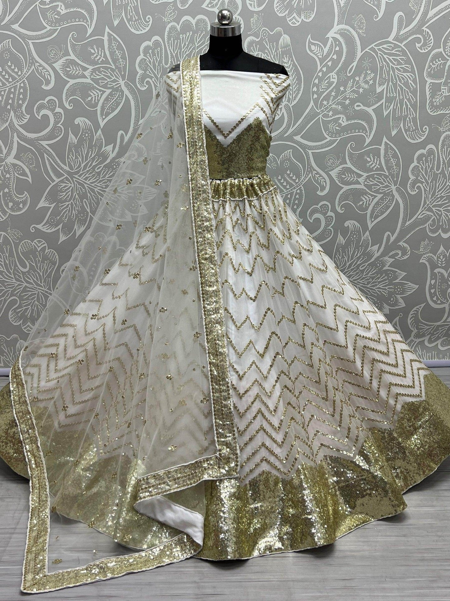 Magnetic White Sequins Net Reception Wear Lehenga Choli With Dupatta - Zeel Clothing