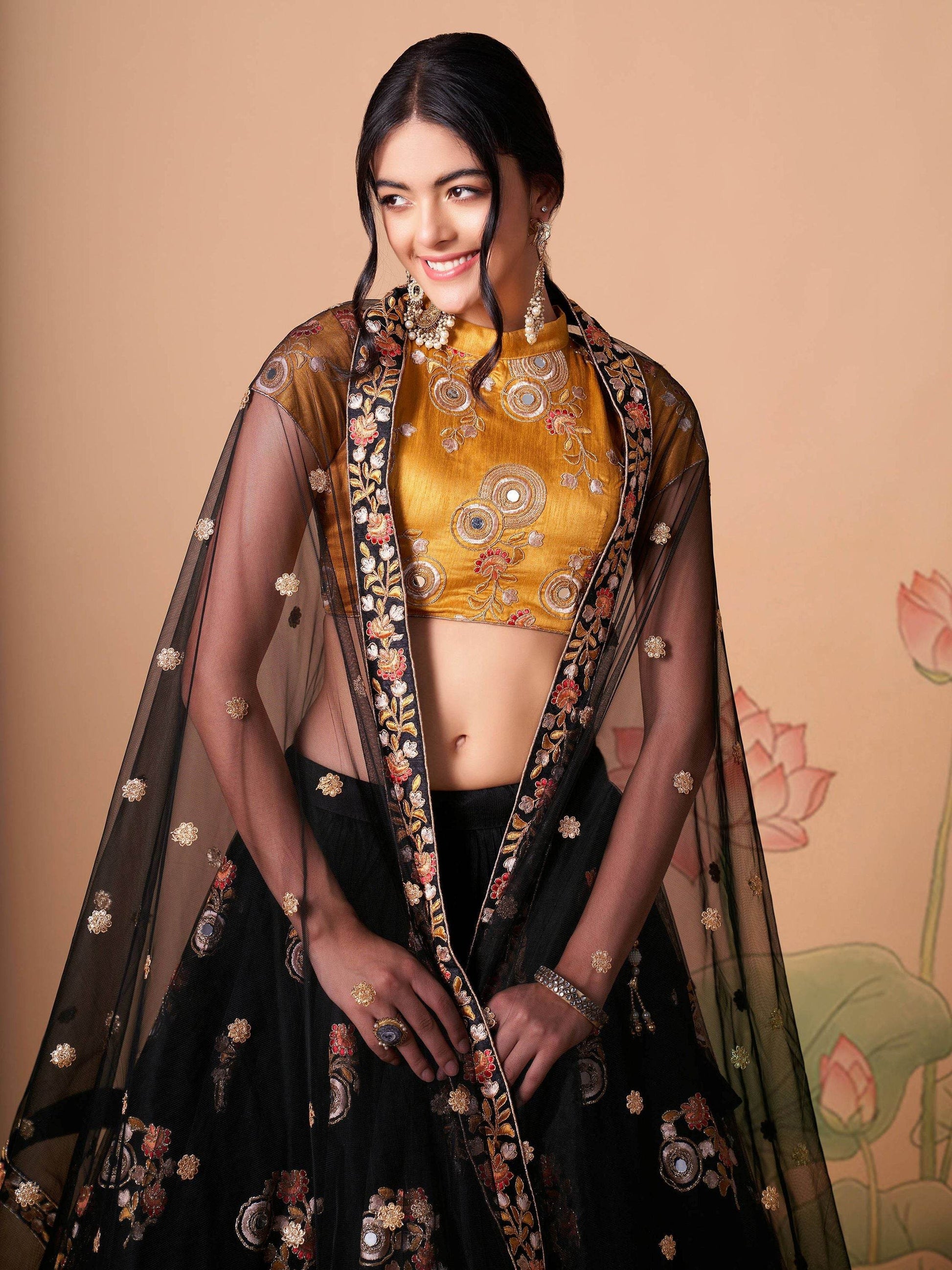 Magnificent Black Mirror Work Net Party Wear Lehenga choli - Zeel Clothing