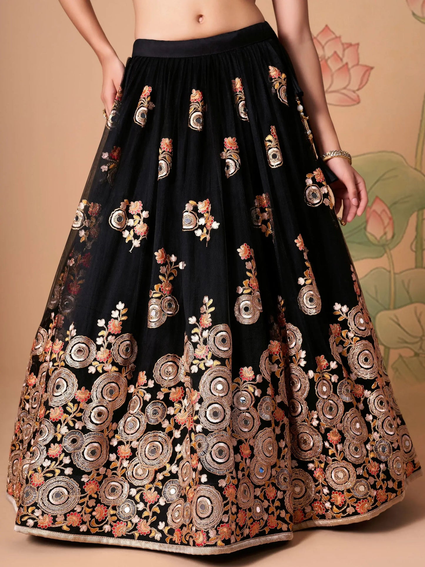 Magnificent Black Mirror Work Net Party Wear Lehenga choli - Zeel Clothing