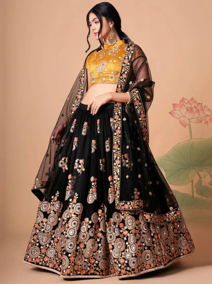 Magnificent Black Mirror Work Net Party Wear Lehenga choli - Zeel Clothing