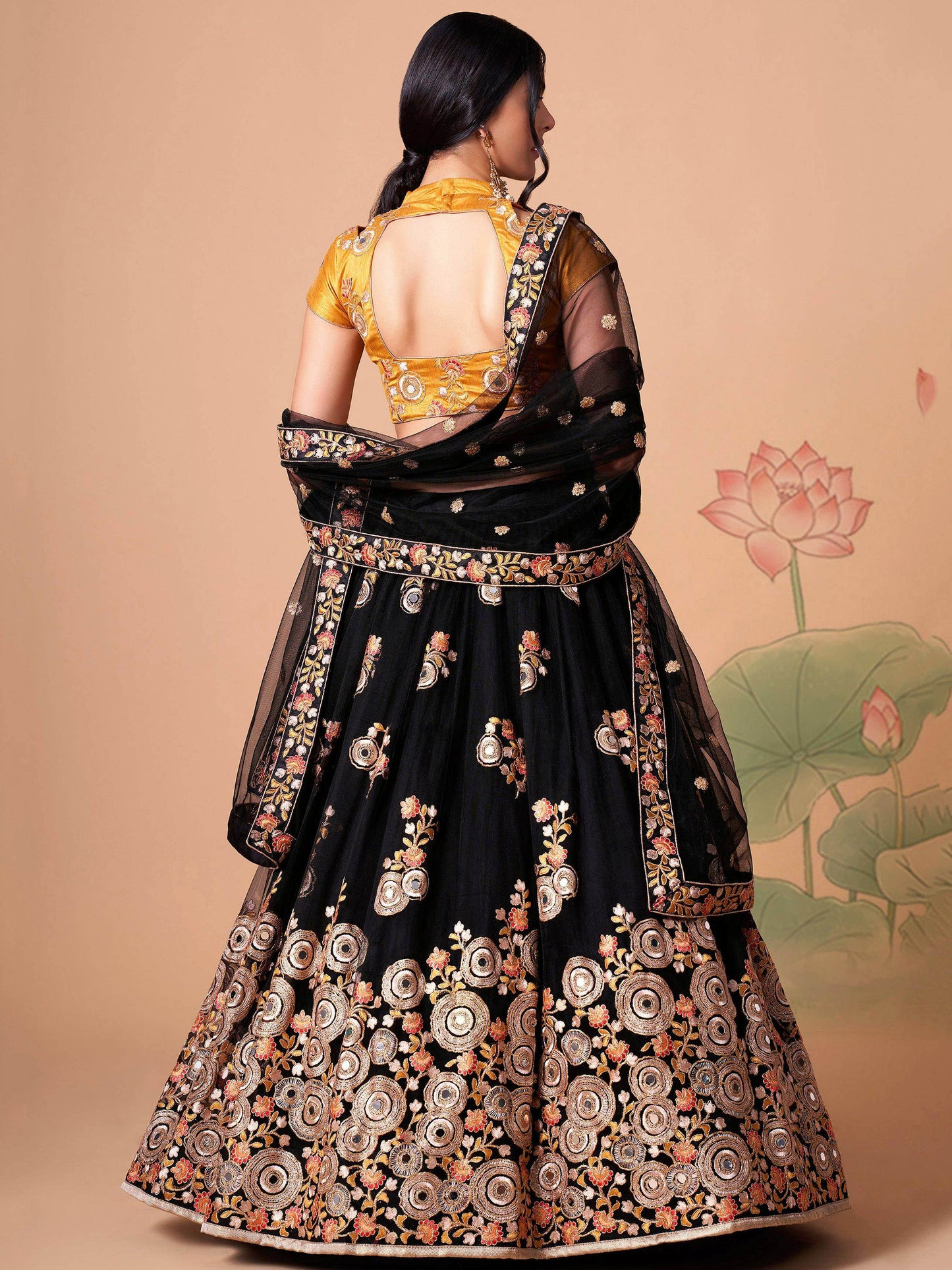 Magnificent Black Mirror Work Net Party Wear Lehenga choli - Zeel Clothing