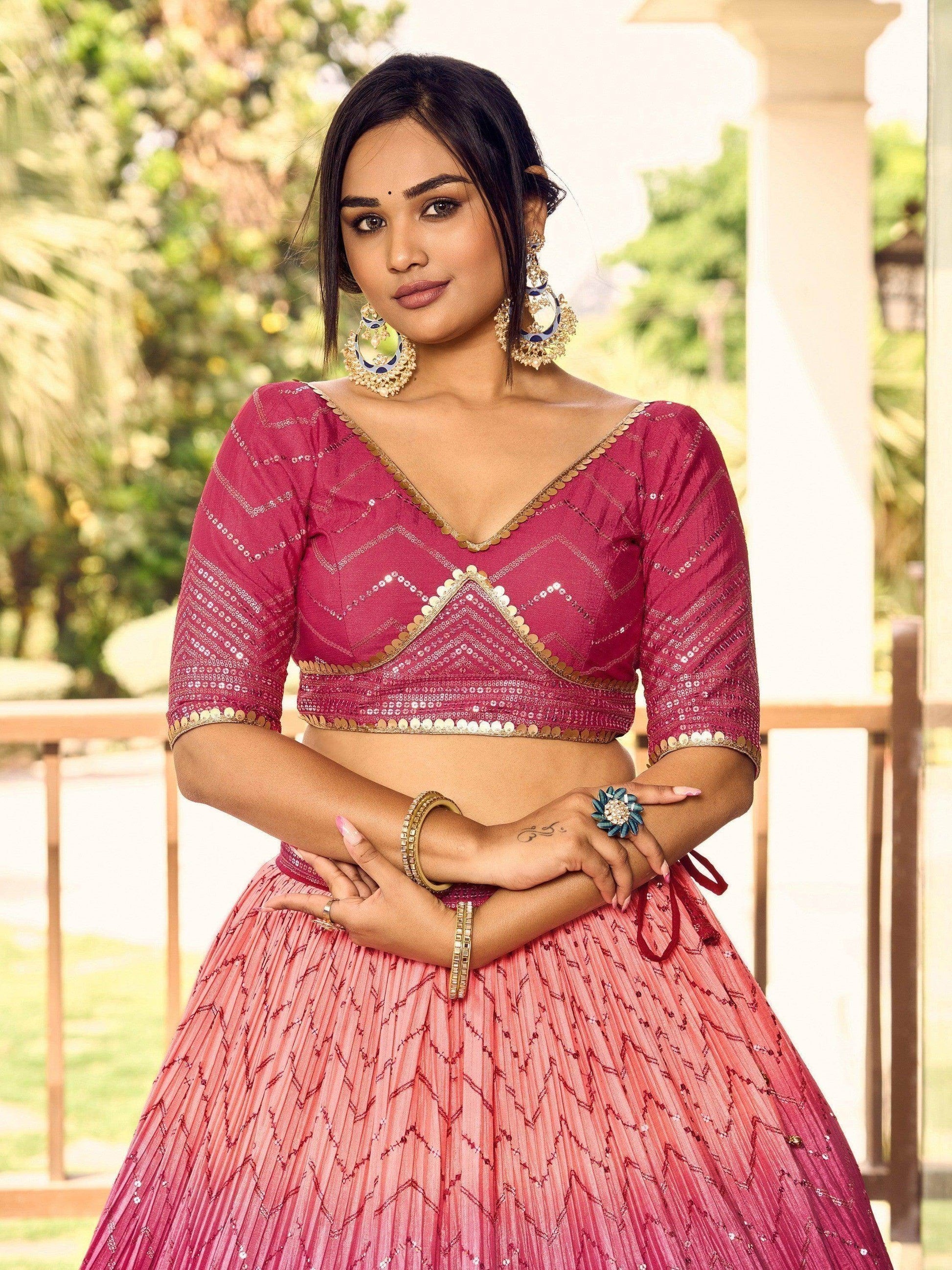 Majestic Pink Sequins Chinon Wedding Wear Lehenga Choli With Dupatta - Zeel Clothing