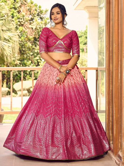 Majestic Pink Sequins Chinon Wedding Wear Lehenga Choli With Dupatta - Zeel Clothing