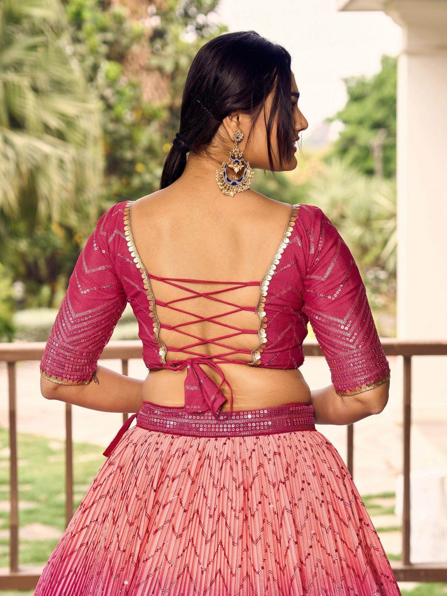 Majestic Pink Sequins Chinon Wedding Wear Lehenga Choli With Dupatta - Zeel Clothing