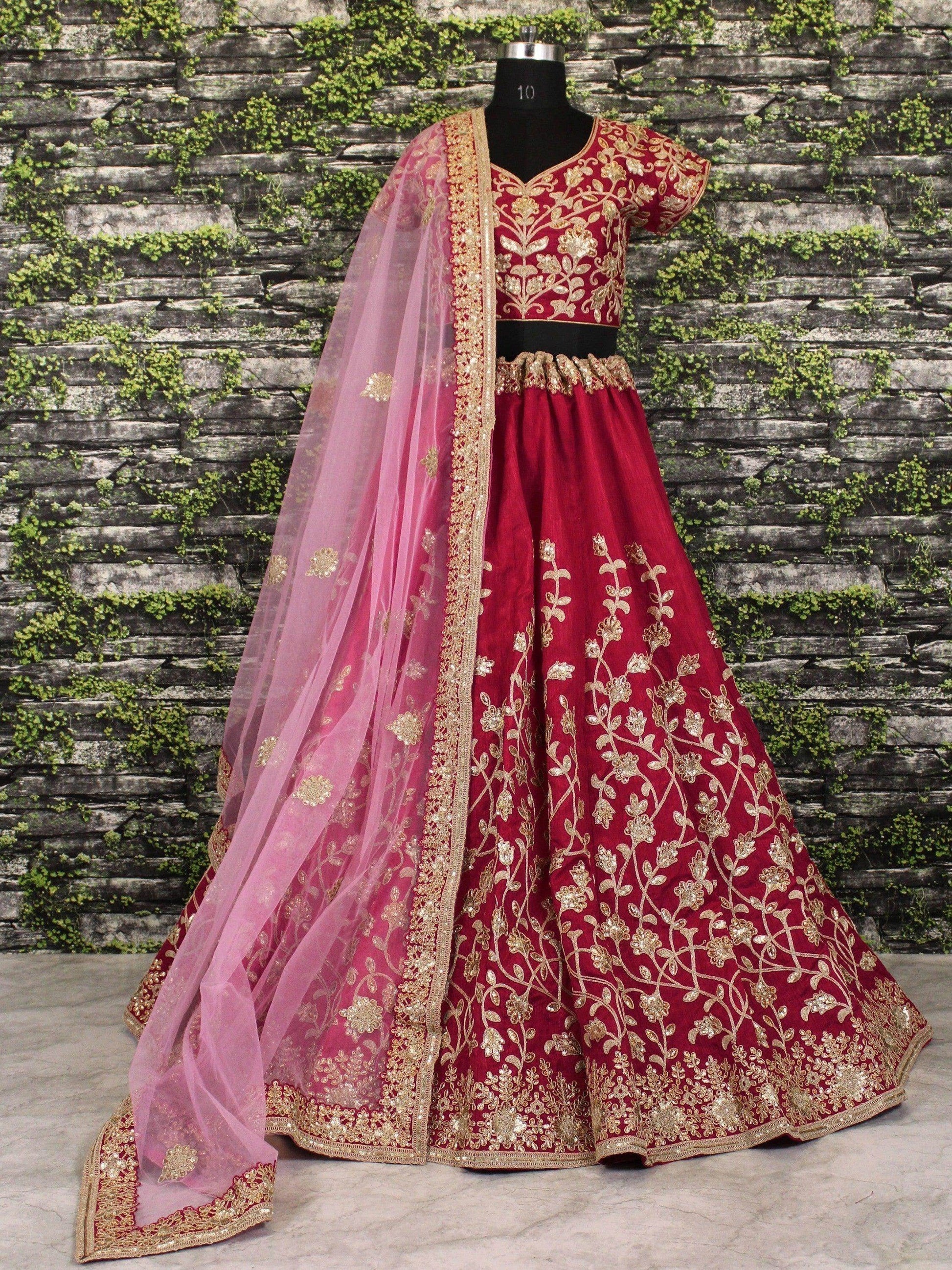 Maroon Applique Embroidery work Banglory Silk Lehenga Choli - Zeel Clothing