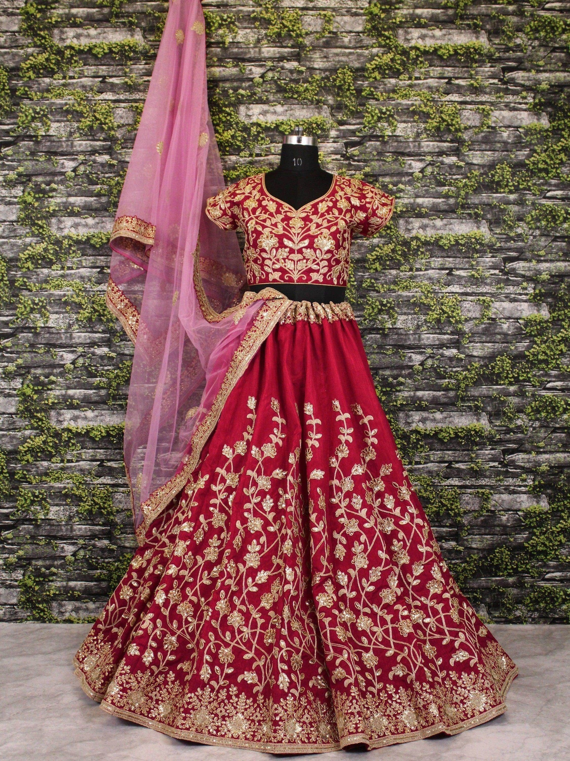 Maroon Applique Embroidery work Banglory Silk Lehenga Choli - Zeel Clothing