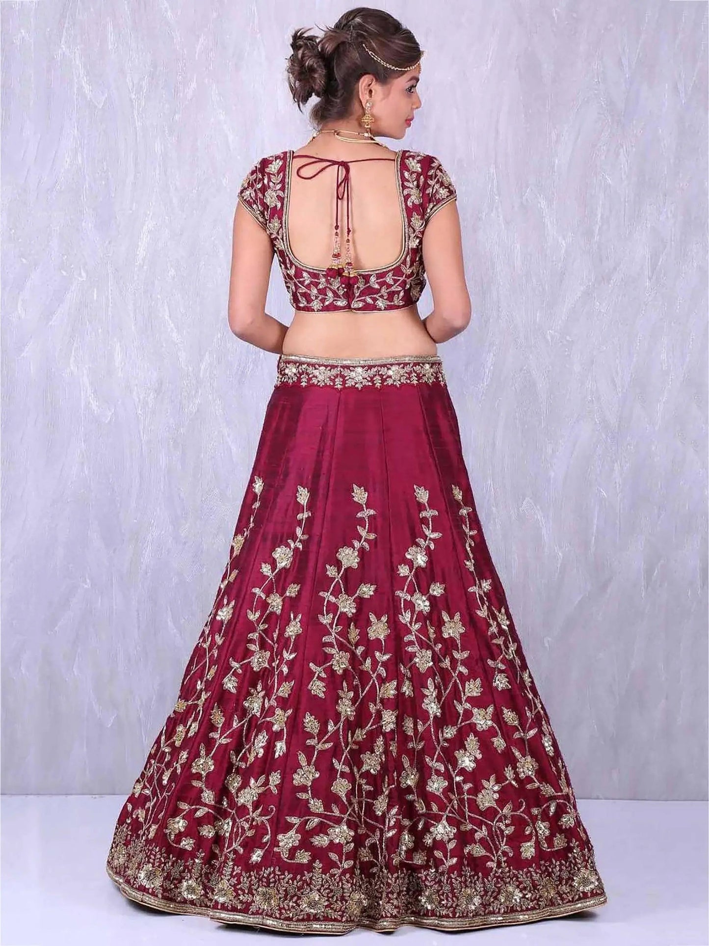 Maroon Applique Embroidery work Banglory Silk Lehenga Choli - Zeel Clothing