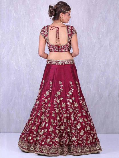 Maroon Applique Embroidery work Banglory Silk Lehenga Choli - Zeel Clothing