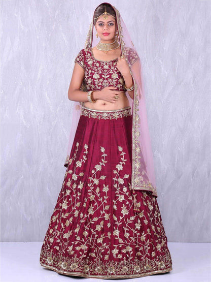 Maroon Applique Embroidery work Banglory Silk Lehenga Choli - Zeel Clothing