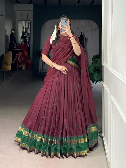 Maroon Color Zari Weaving Work Chanderi Lehenga Choli