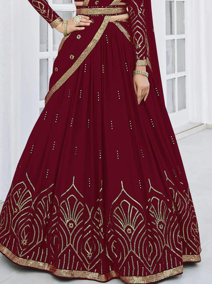 Maroon Sequins Georgette Wedding Wear Lehenga Choli - Zeel Clothing