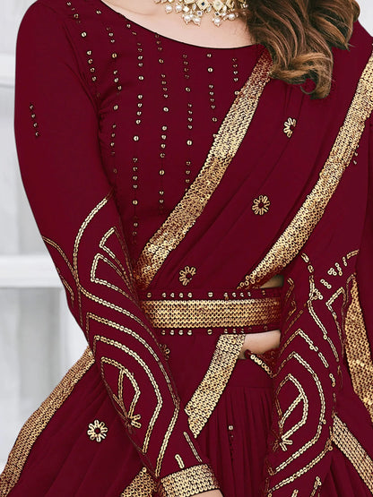 Maroon Sequins Georgette Wedding Wear Lehenga Choli - Zeel Clothing