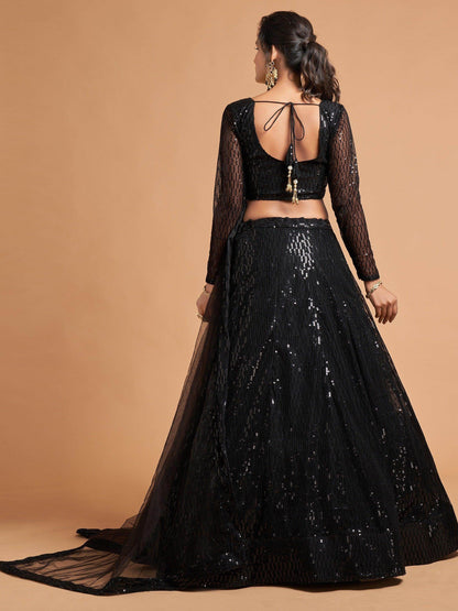 Marvelous Black Sequins Embroidered Net Party Wear Lehenga Choli - Zeel Clothing
