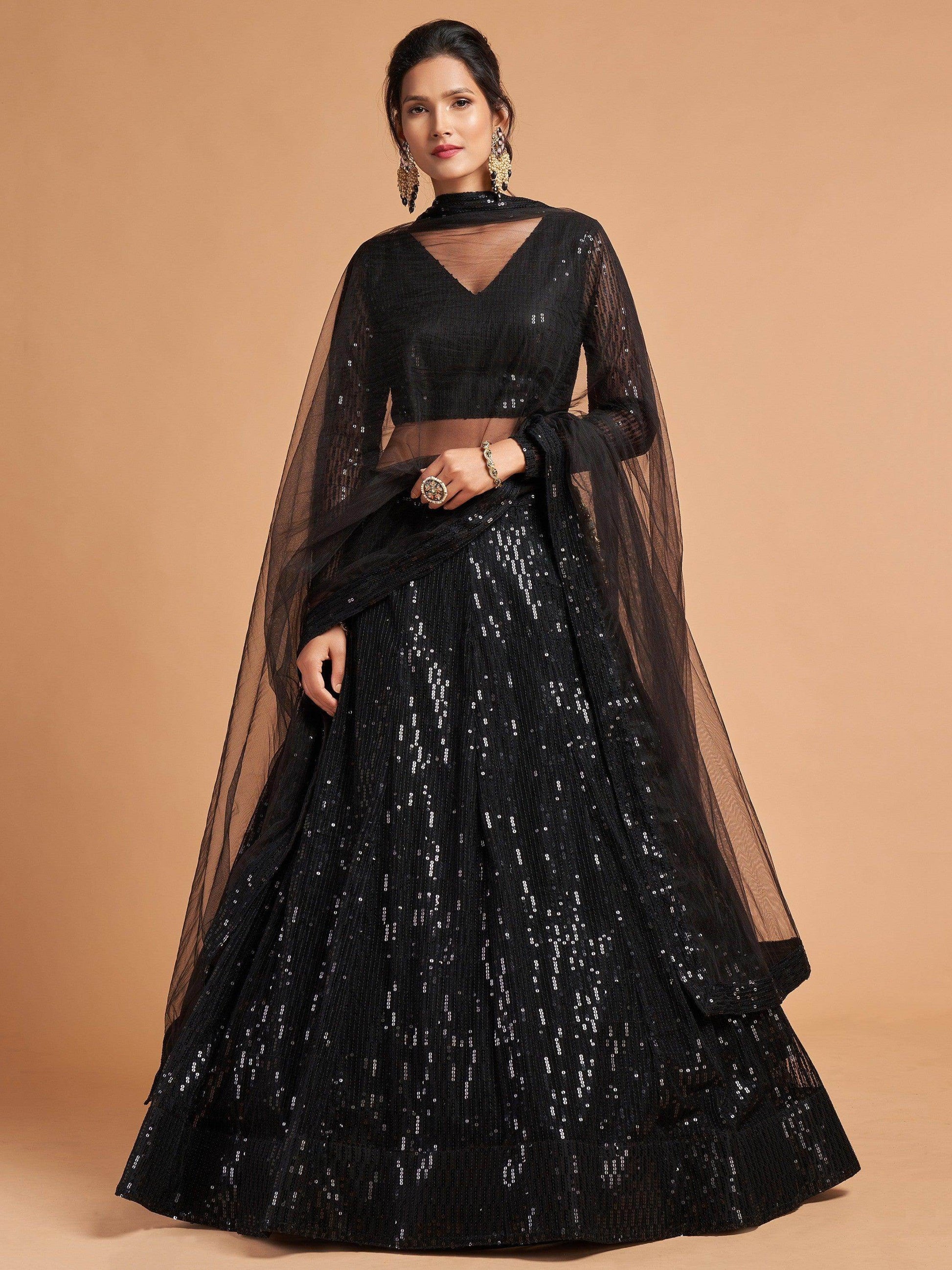 Marvelous Black Sequins Embroidered Net Party Wear Lehenga Choli - Zeel Clothing