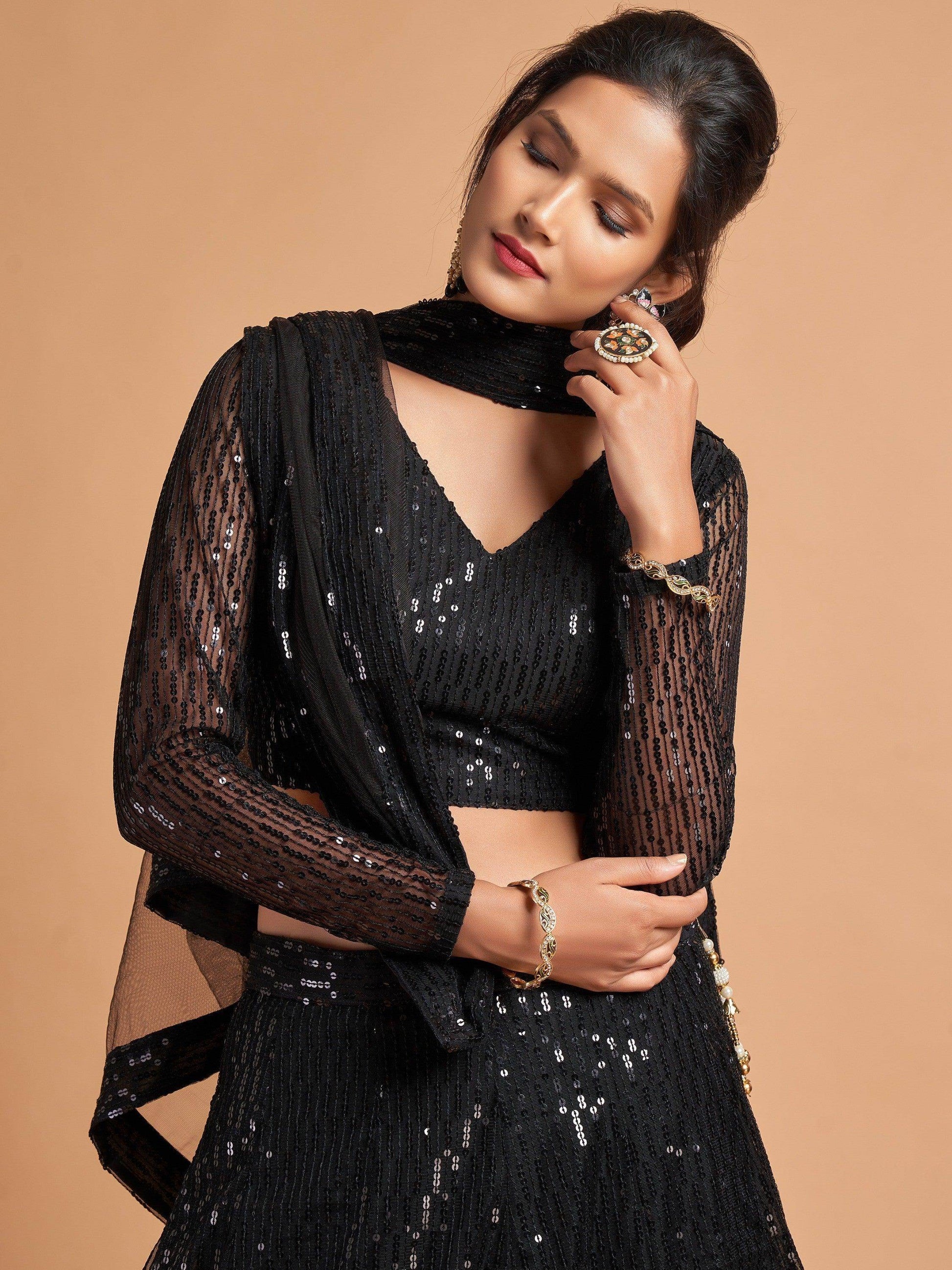 Marvelous Black Sequins Embroidered Net Party Wear Lehenga Choli - Zeel Clothing