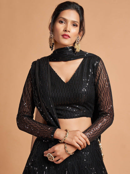 Marvelous Black Sequins Embroidered Net Party Wear Lehenga Choli - Zeel Clothing