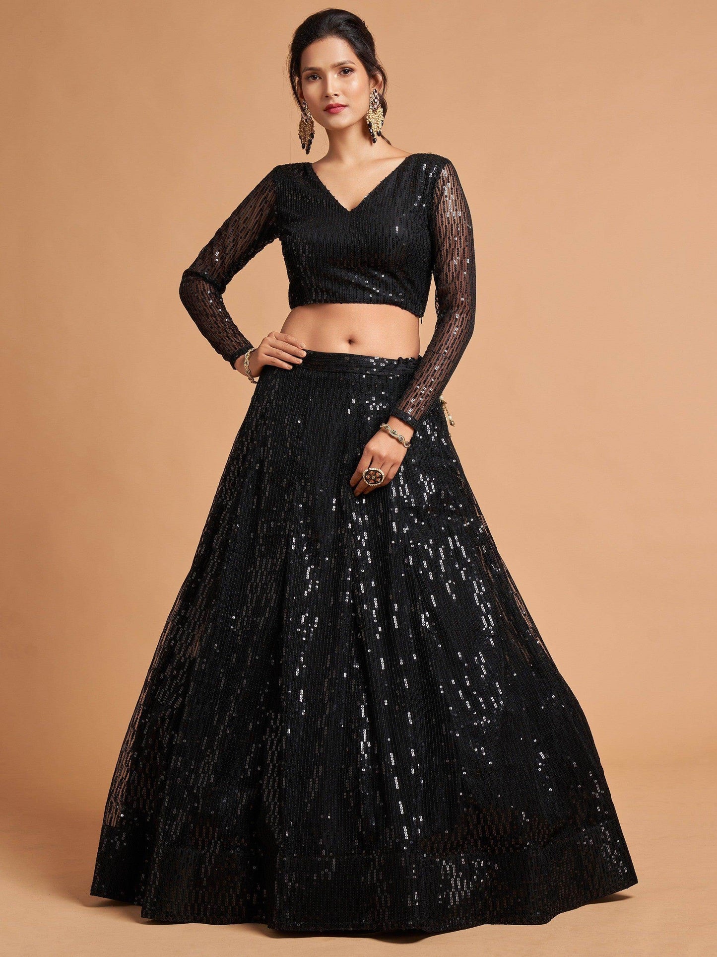 Marvelous Black Sequins Embroidered Net Party Wear Lehenga Choli - Zeel Clothing