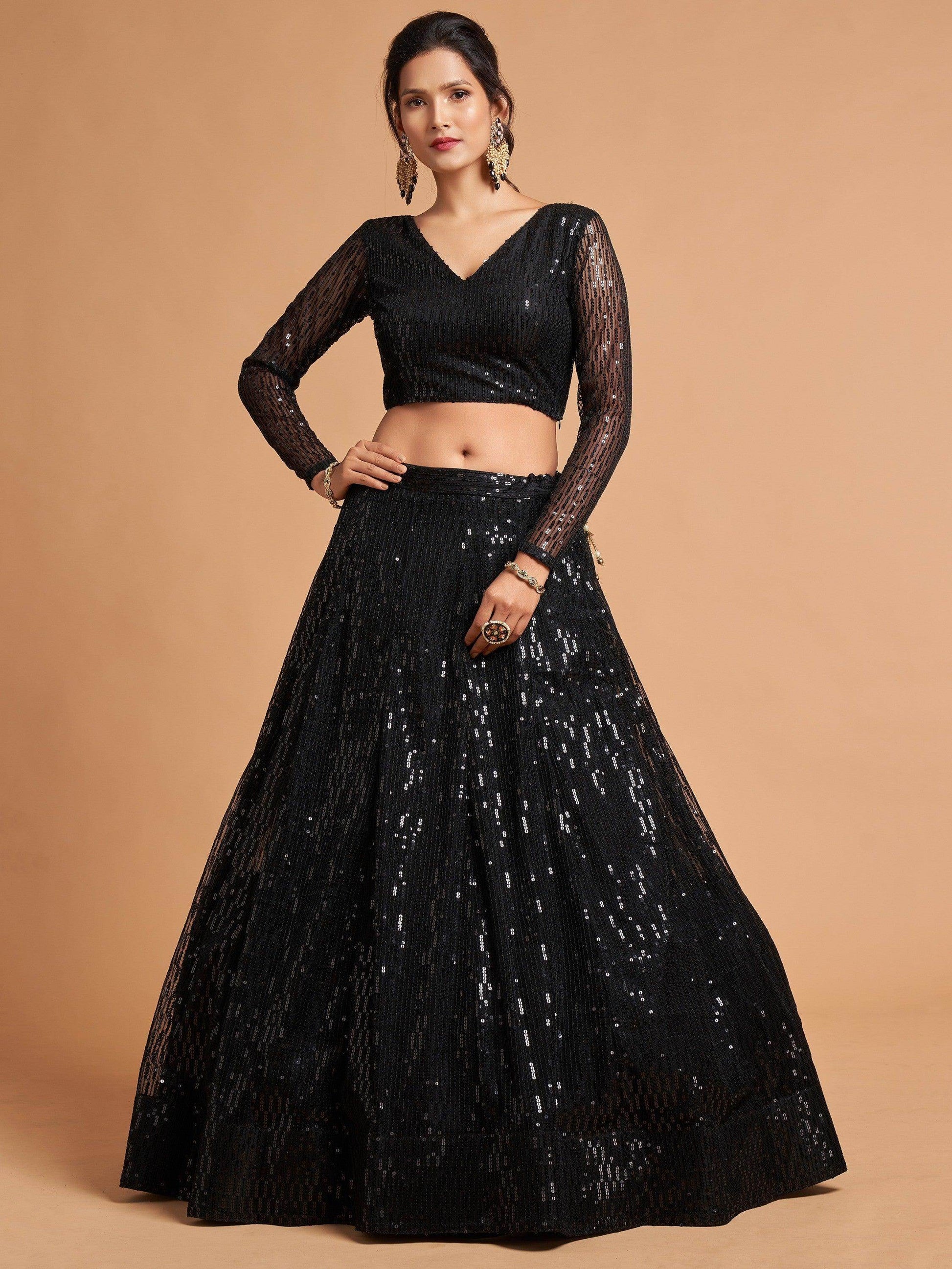Marvelous Black Sequins Embroidered Net Party Wear Lehenga Choli - Zeel Clothing