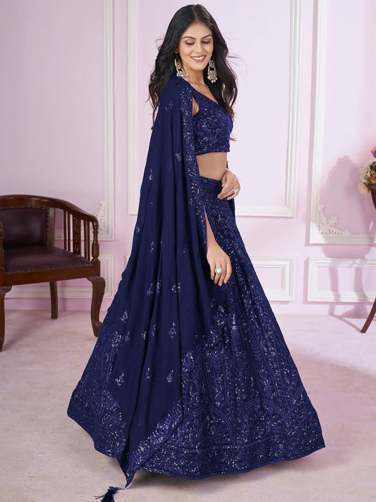 Marvelous Blue Sequins Georgette Engagement Wear Lehenga Choli - Zeel Clothing
