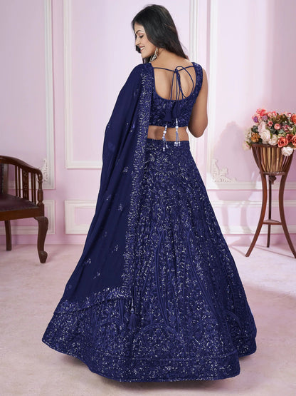 Marvelous Blue Sequins Georgette Engagement Wear Lehenga Choli - Zeel Clothing