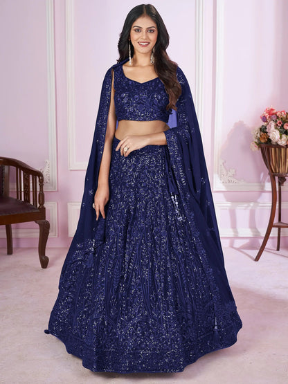 Marvelous Blue Sequins Georgette Engagement Wear Lehenga Choli - Zeel Clothing