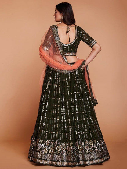 Marvelous Green Sequins Georgette Sangeet Wear Lehenga Choli - Zeel Clothing