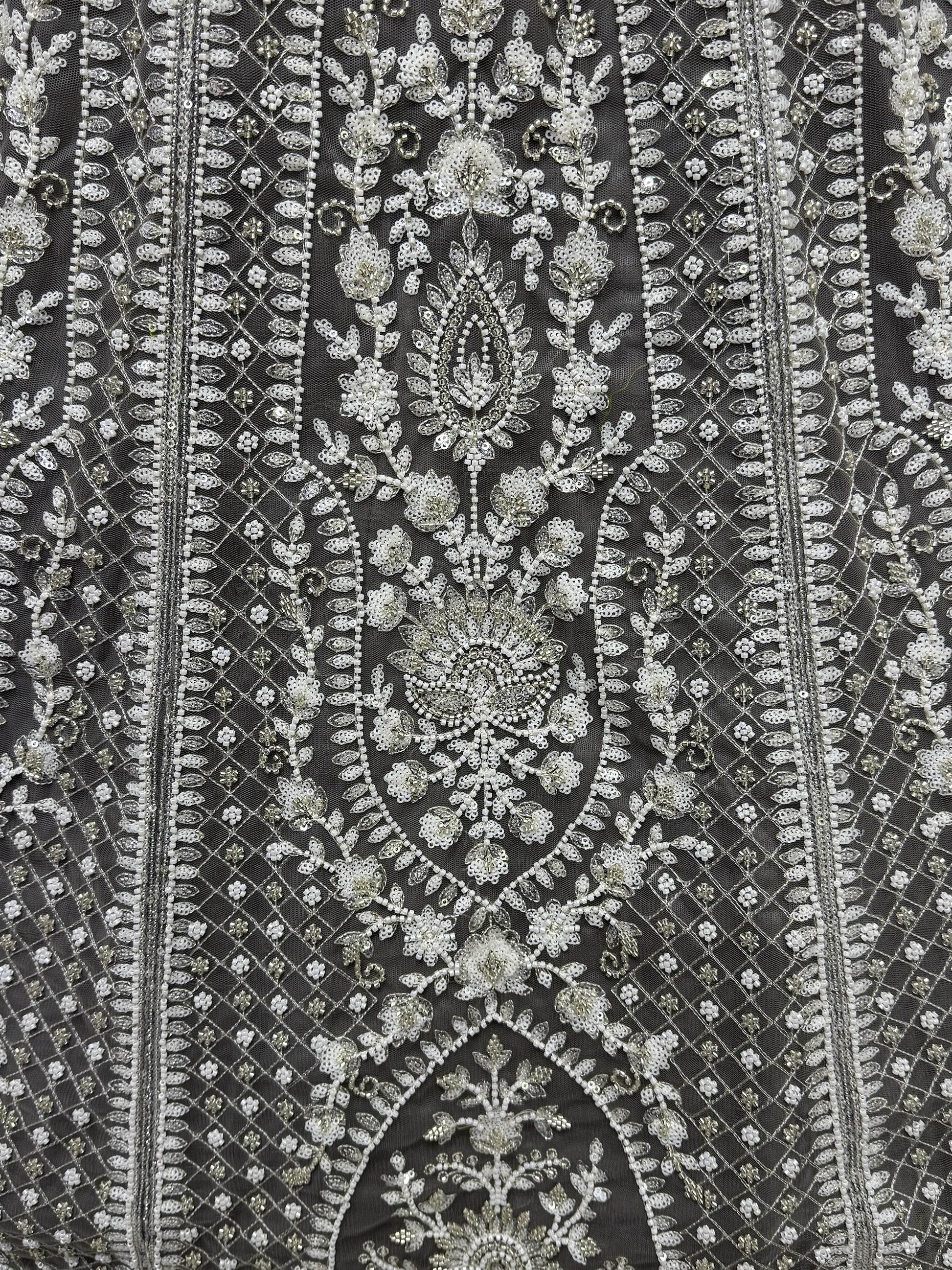 Marvelous Grey Pearl Work Net Bridesmaid Lehenga Choli With Dupatta - Zeel Clothing