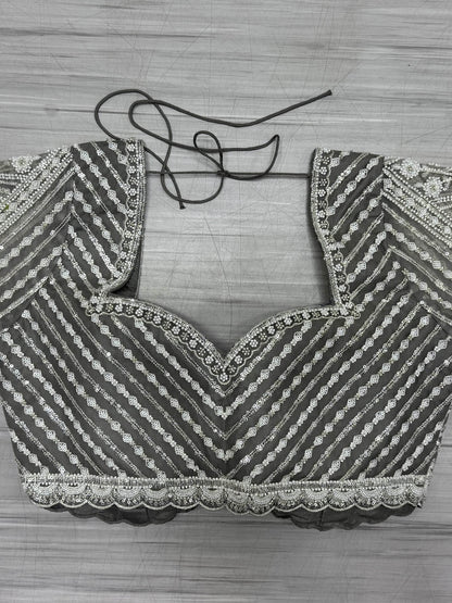 Marvelous Grey Pearl Work Net Bridesmaid Lehenga Choli With Dupatta - Zeel Clothing