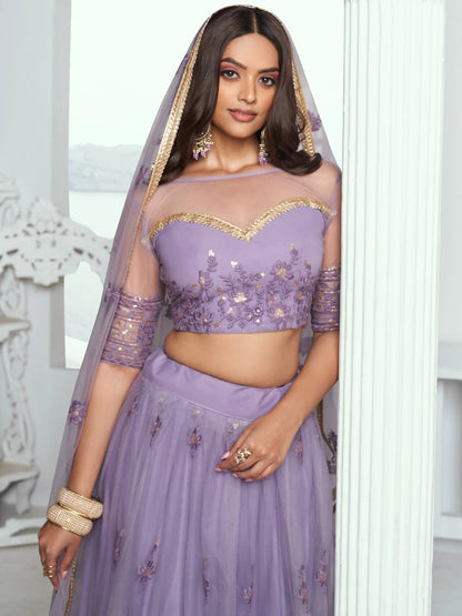 Marvelous Lavender Sequins Net Bridesmaid Lehenga Choli With Dupatta - Zeel Clothing