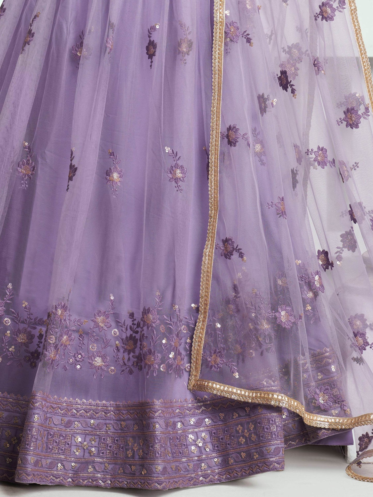 Marvelous Lavender Sequins Net Bridesmaid Lehenga Choli With Dupatta - Zeel Clothing