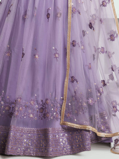Marvelous Lavender Sequins Net Bridesmaid Lehenga Choli With Dupatta - Zeel Clothing