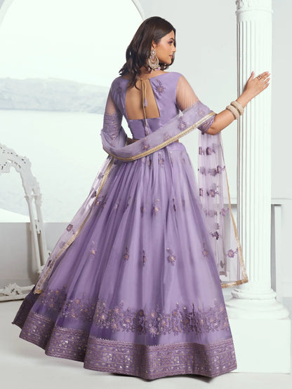 Marvelous Lavender Sequins Net Bridesmaid Lehenga Choli With Dupatta - Zeel Clothing