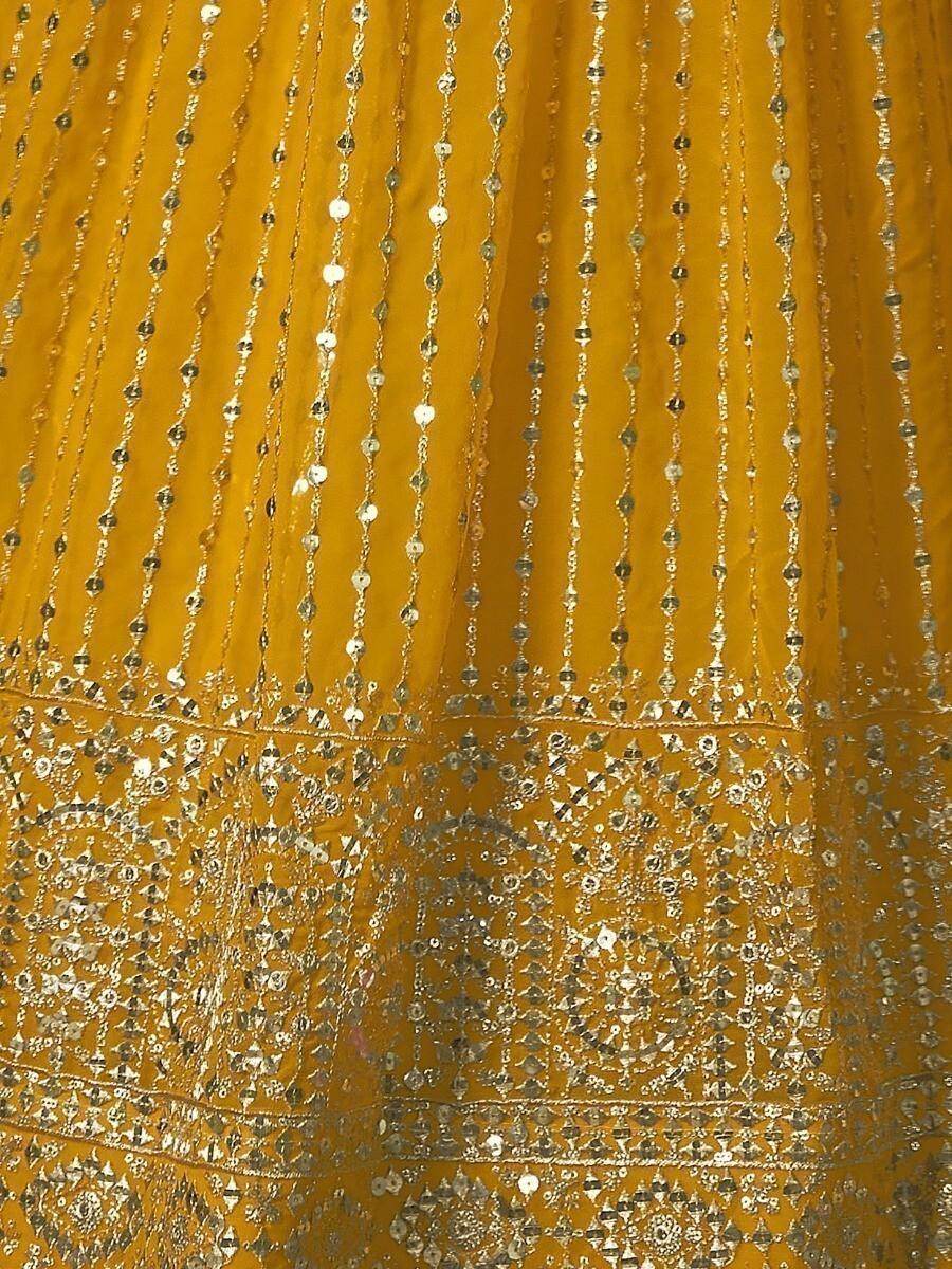 Marvelous Mustard Yellow Sequins Georgette Lehenga Choli with Dupatta - Zeel Clothing