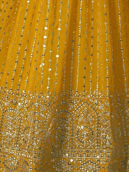 Marvelous Mustard Yellow Sequins Georgette Lehenga Choli with Dupatta - Zeel Clothing