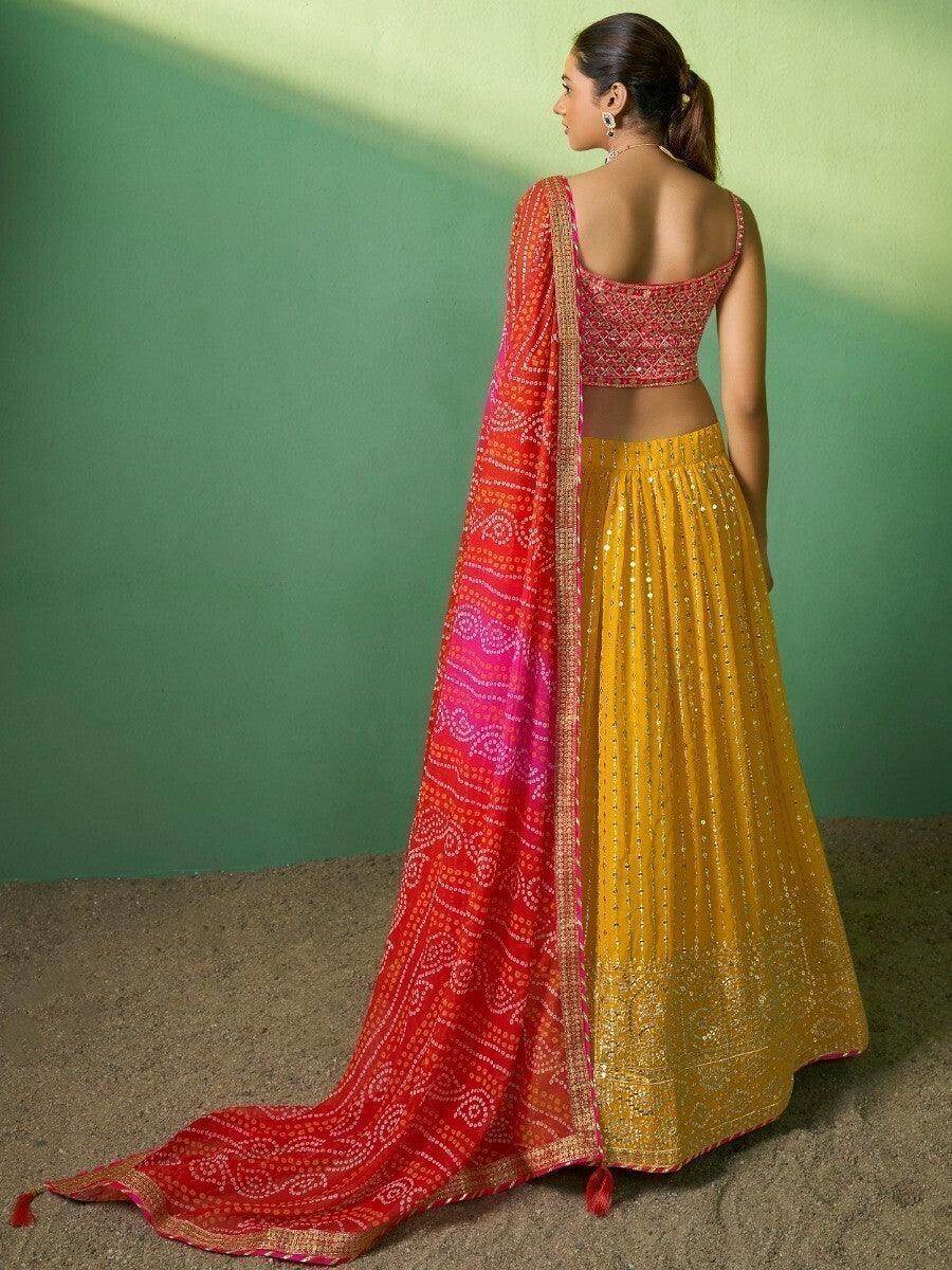 Marvelous Mustard Yellow Sequins Georgette Lehenga Choli with Dupatta - Zeel Clothing
