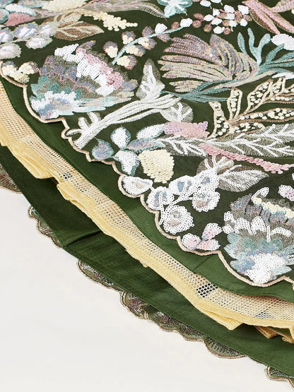 Marvelous Olive Green Sequins Net Mehendi Wear Lehenga Choli - Zeel Clothing