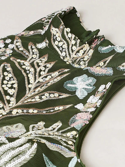 Marvelous Olive Green Sequins Net Mehendi Wear Lehenga Choli - Zeel Clothing