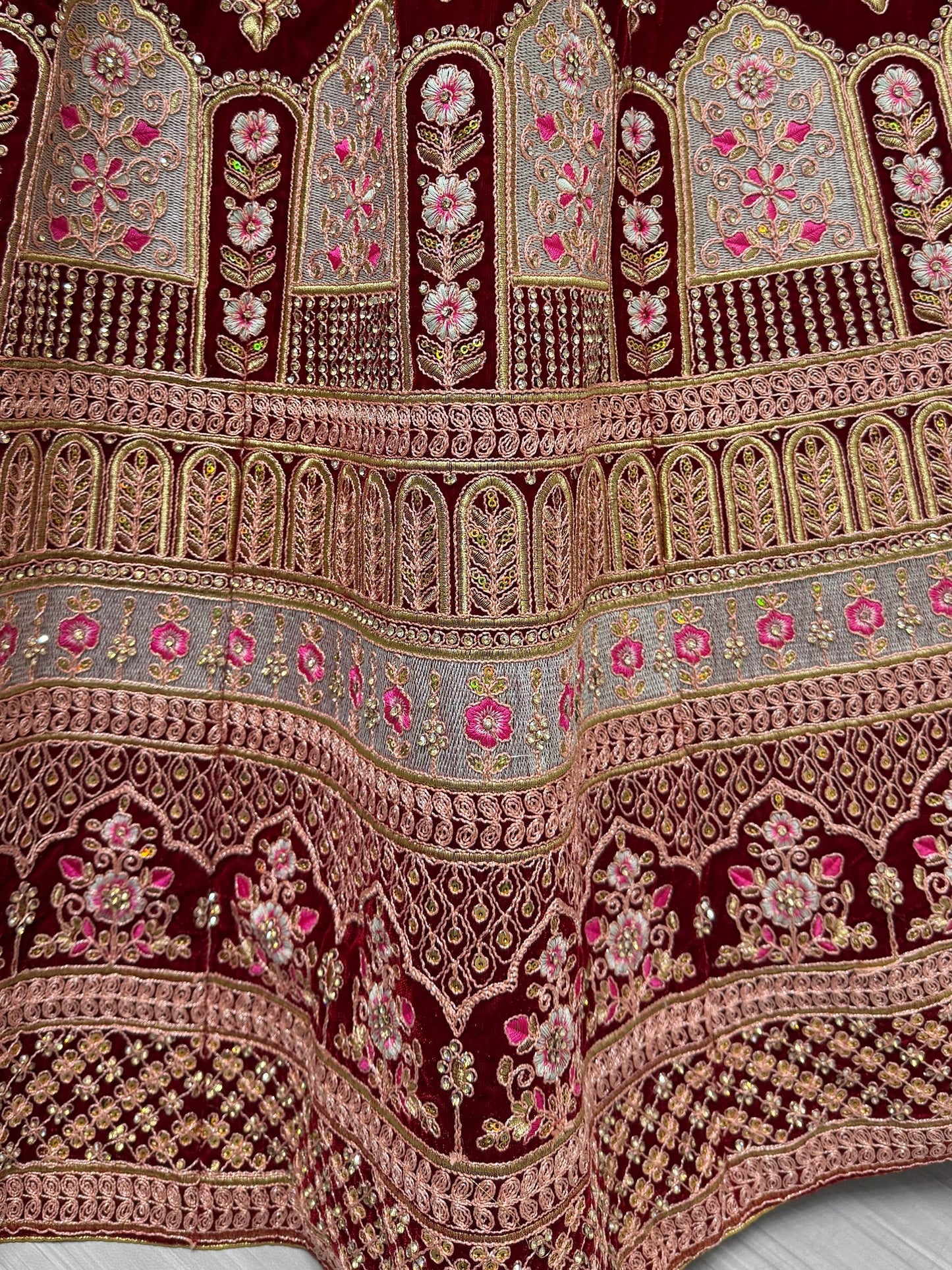 Marvelous Red Embroidered Velvet Bridal Lehenga Choli - Zeel Clothing