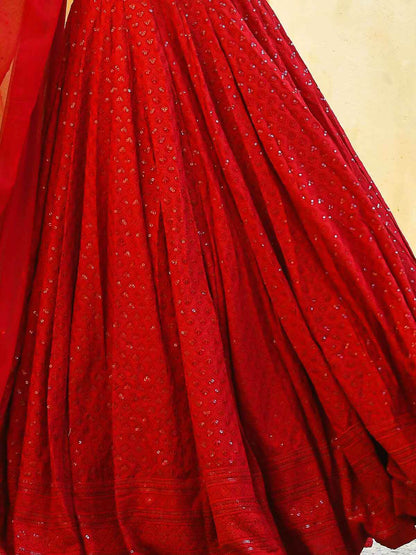 Marvelous Red Sequins Georgette Sangeet Wear Lehenga Choli - Zeel Clothing
