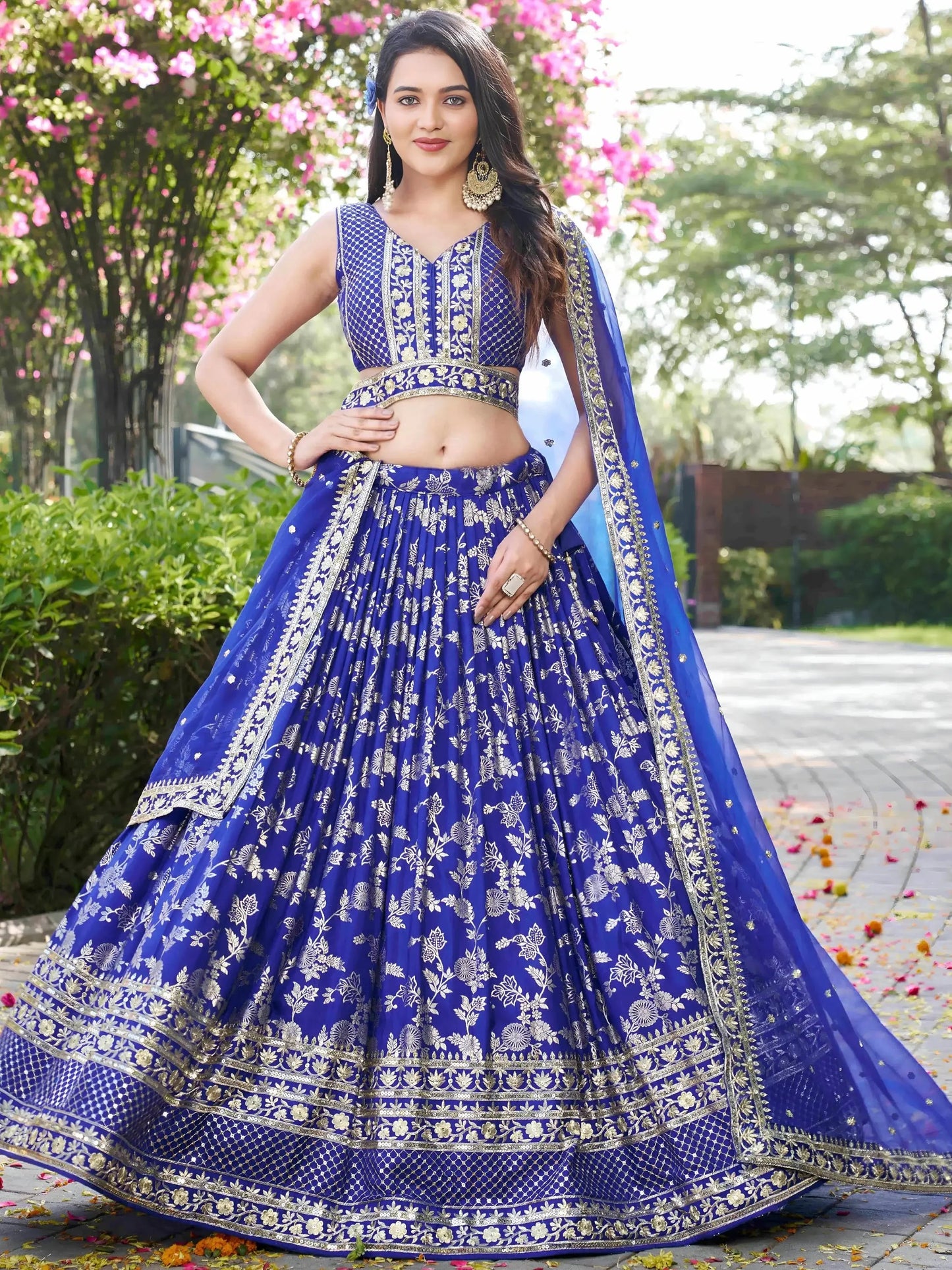 Marvelous Royal Blue Silk Thread Embroidery Designer Lehenga Choli - Zeel Clothing