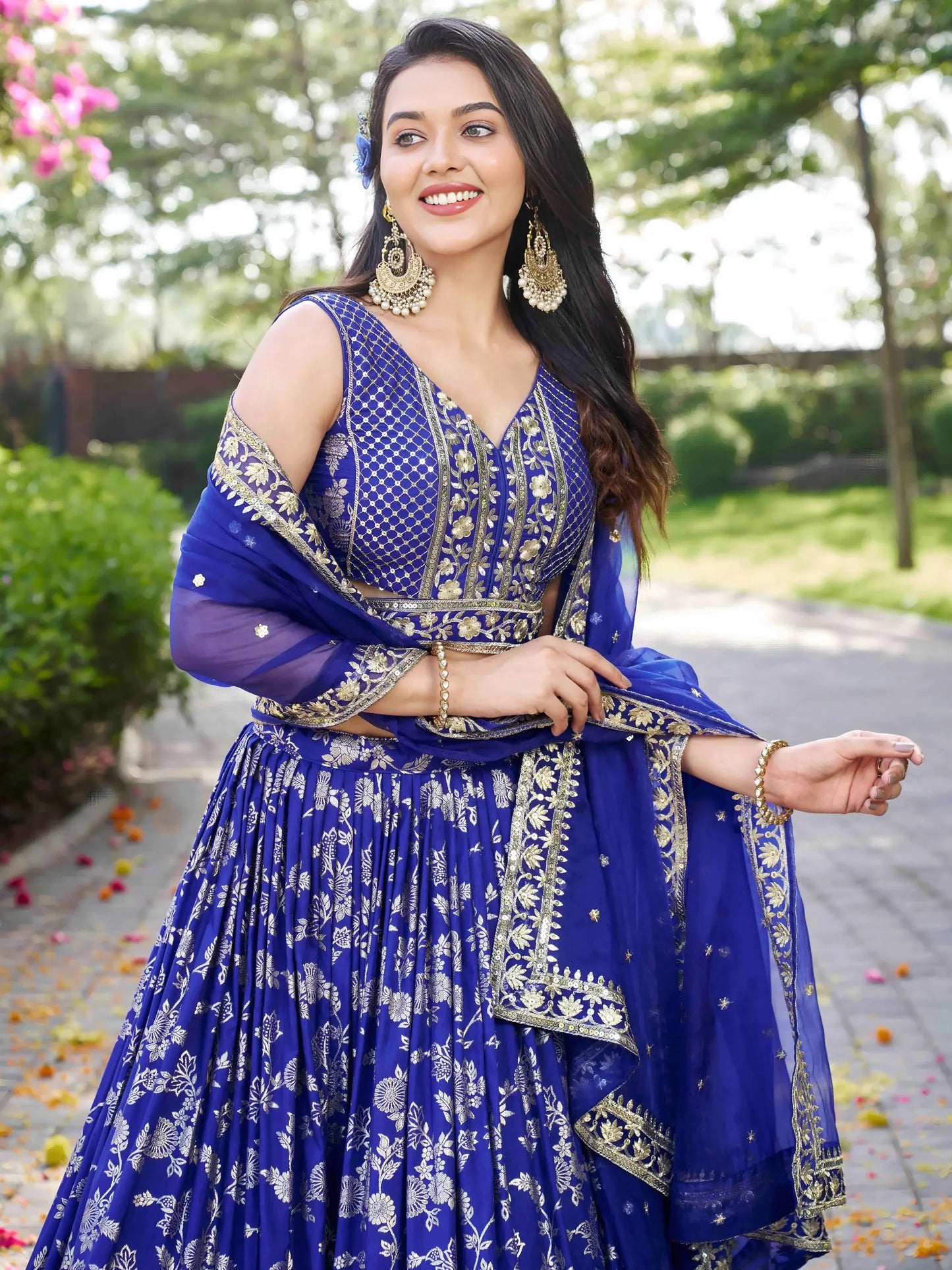 Marvelous Royal Blue Silk Thread Embroidery Designer Lehenga Choli - Zeel Clothing