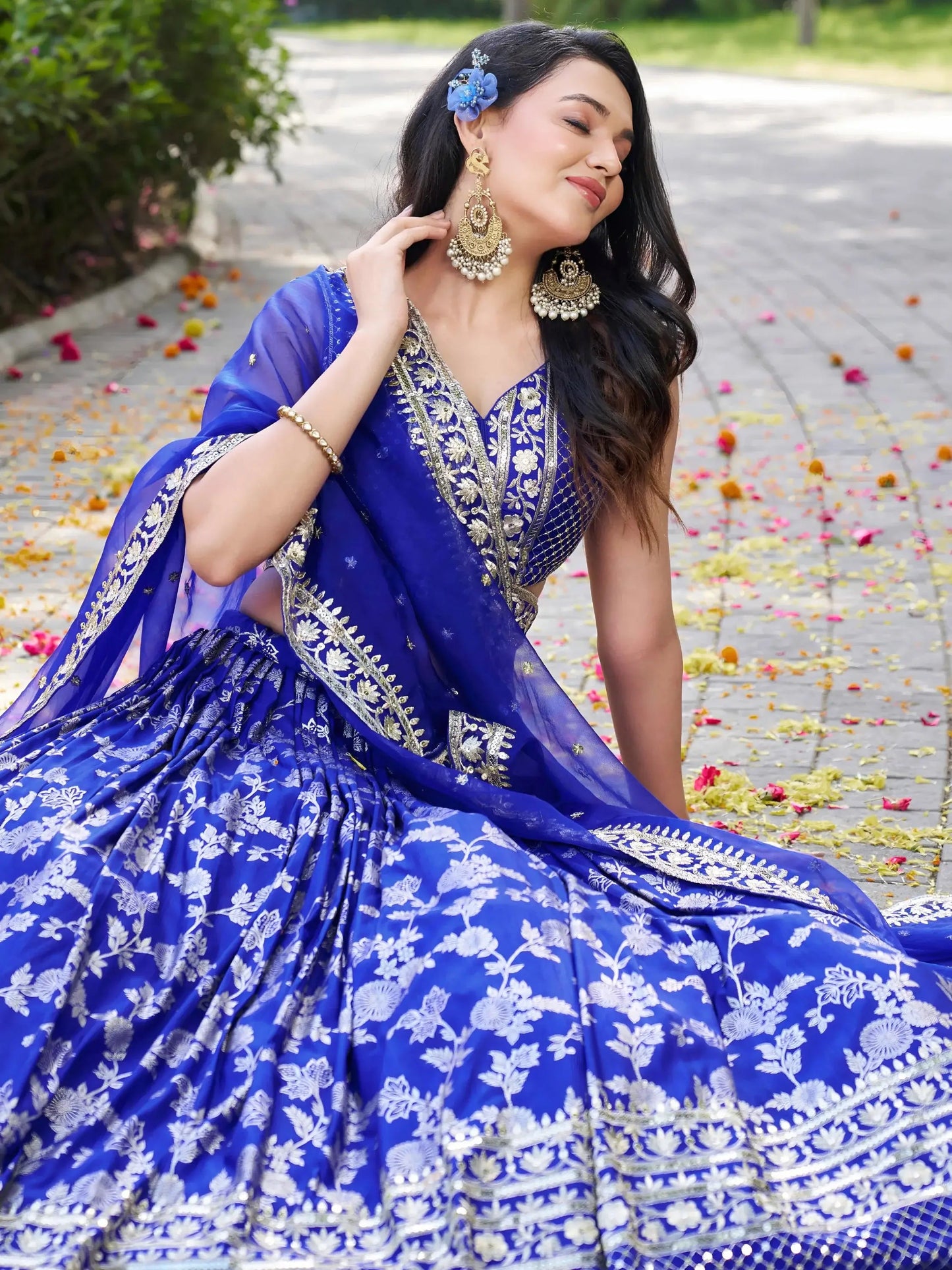 Marvelous Royal Blue Silk Thread Embroidery Designer Lehenga Choli - Zeel Clothing