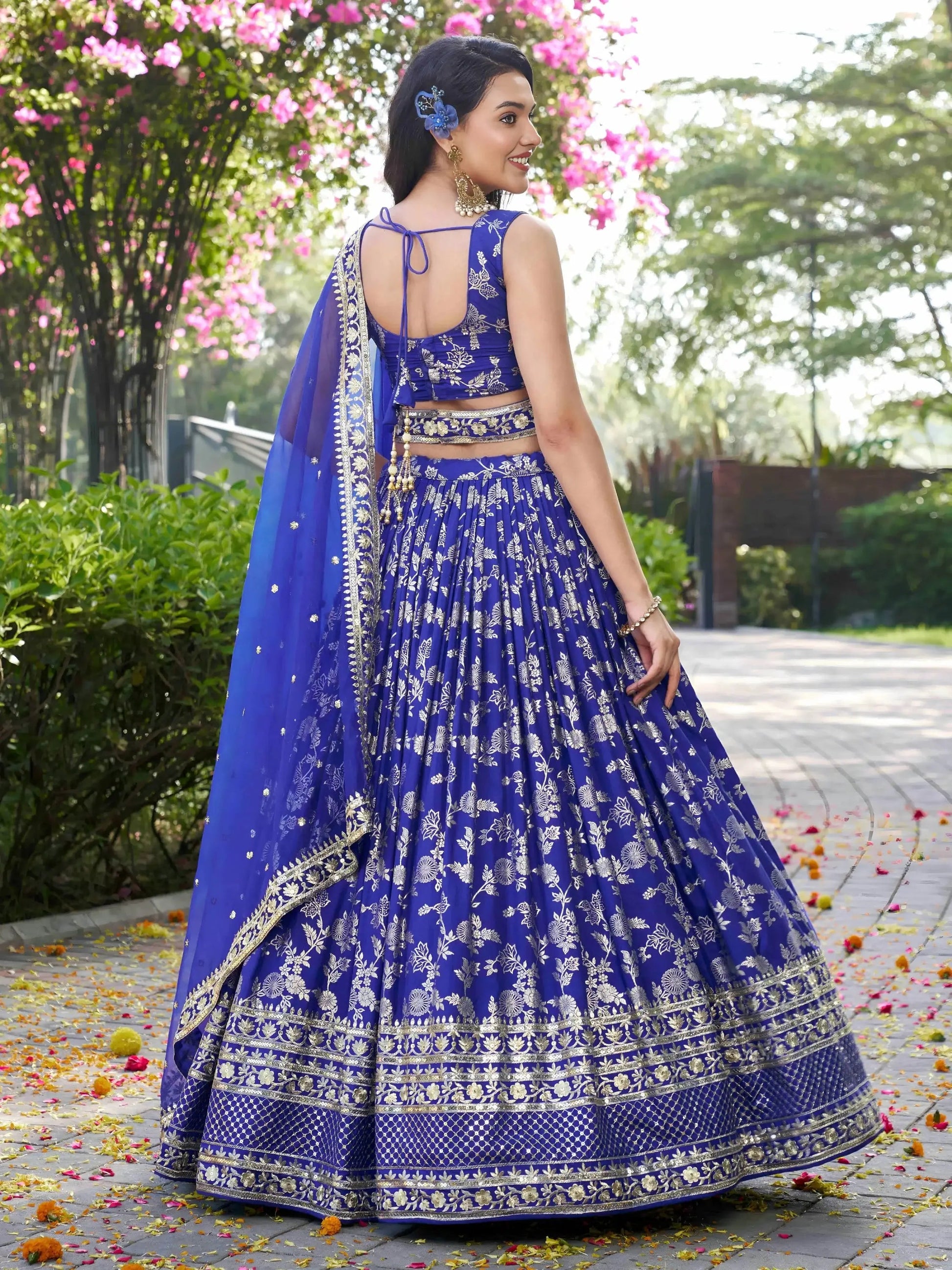 Marvelous Royal Blue Silk Thread Embroidery Designer Lehenga Choli - Zeel Clothing