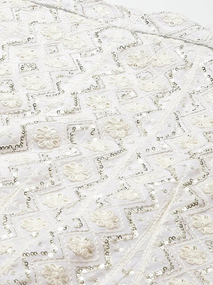 Marvelous White Thread Embroidery Georgette Bridesmaid Lehenga Choli - Zeel Clothing