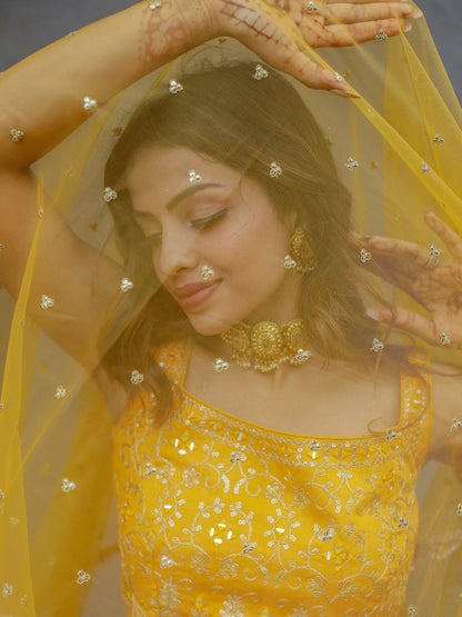 Marvelous Yellow Chinon Digital Printed Haldi Wear Lehenga Choli - Zeel Clothing