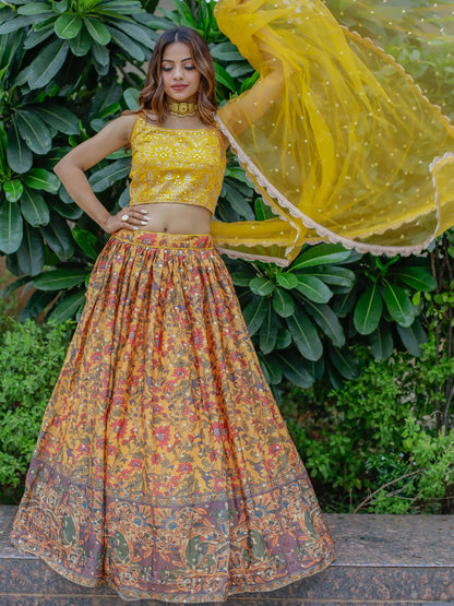 Marvelous Yellow Chinon Digital Printed Haldi Wear Lehenga Choli - Zeel Clothing